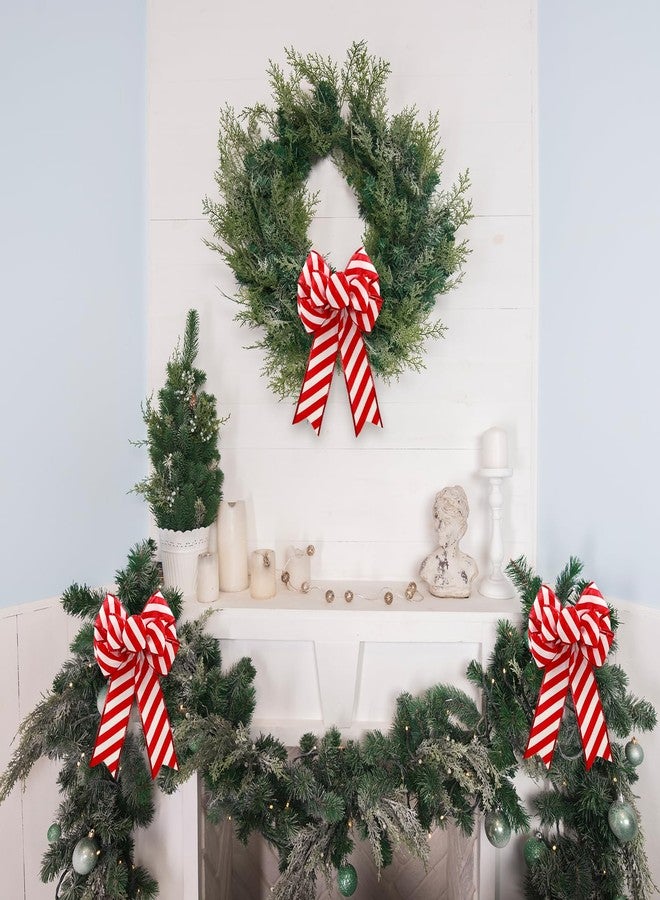 Ftuuo 2PCS Red White Stripe Wreath Bows, Glitter Candy Burlap Bow for Wreath Christmas Rustic Crafts Hanging Ornament Bow for Xmas New Year Indoor Outdoor Wedding Holiday Birthday Party Decor - Image 3